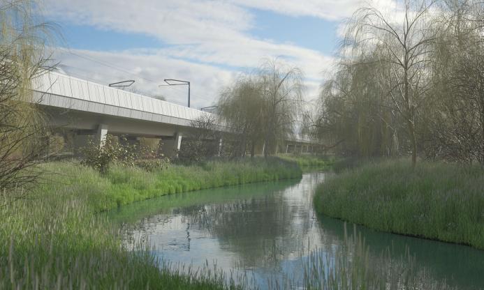Artists' impression of HS2's Edgcote Viaduct