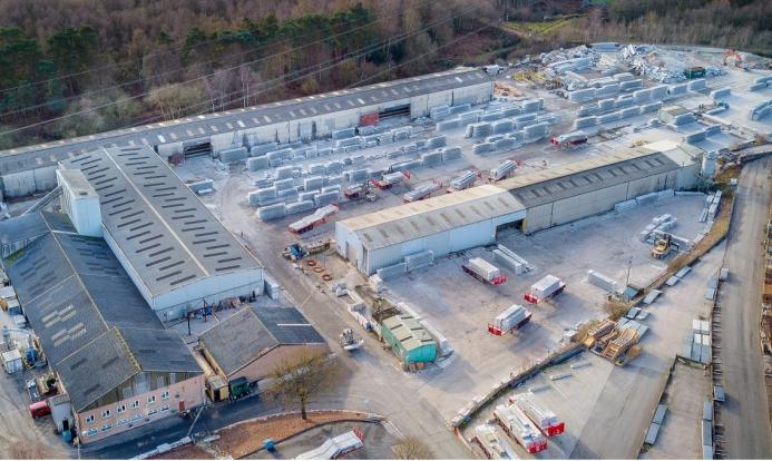 An aerial view of a concrete hollowcore and staircase manufacturers yard