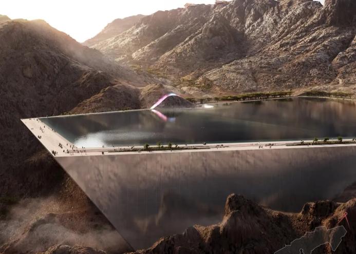 A render of a dam at Saudia Arabia's Neom