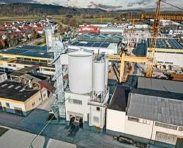 An aerial shot of a concrete batching plant