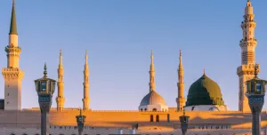 Skyline showing mosques at sunset