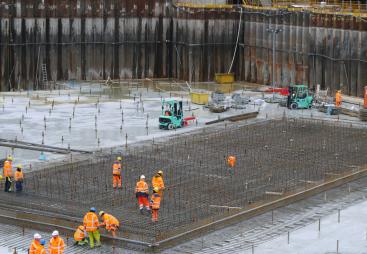 Concrete pour at a construction site