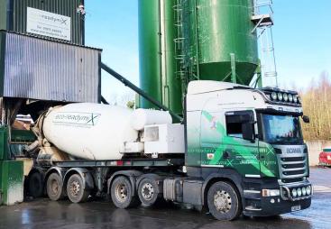 An Eco-Readymix concrete drum mixer