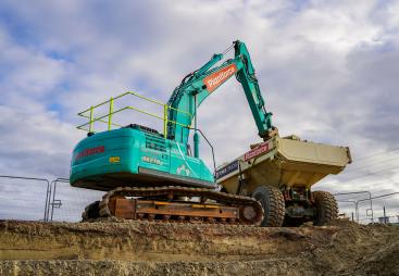 A medium size excavator at work