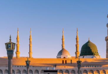 Skyline showing mosques at sunset