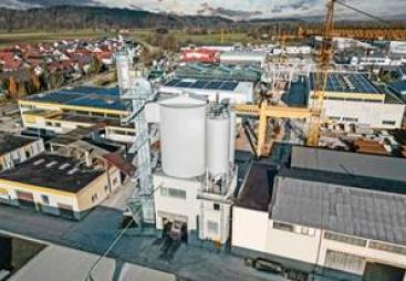 An aerial shot of a concrete batching plant