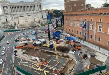 An aerial view of an urban construction site