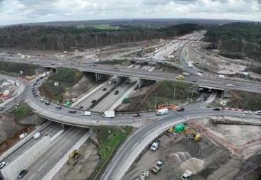Aerial view of a motorway junction under construction in the UK