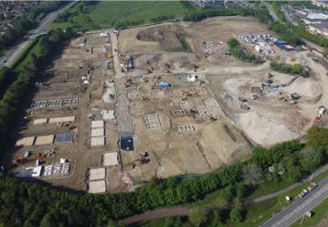 An aerial view of a residential development under construction