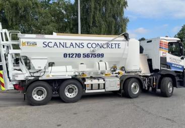 A white concrete mixer