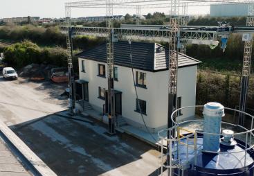 Aerial view of a 3D printed concrete house