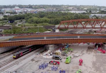 An aerial picture of a bridge under construction