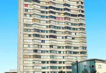 A brutalist tower block