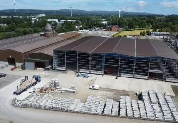 An aerial view of a precast concrete factory