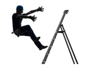 A studio created photo of a man in silhouette falling of a ladder