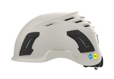 A black and white construction safety helmet against a white background