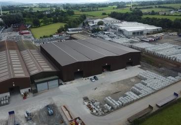 An aerial view of Moore Concrete's manufacturing facility near Ballymena, Northern Ireland.
