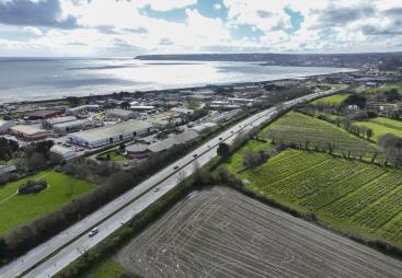 An aerial view of a newly resurfaced section of the A30 in Cornwall.