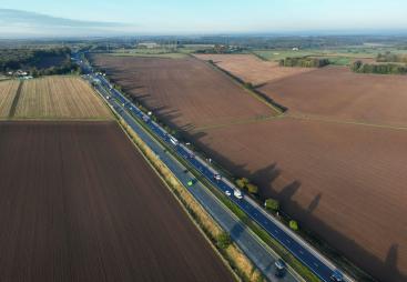 An aerial view of the A64, a low carbon road.