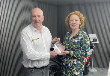 Roger Line of Structural Repairs receives the New Product Award from Concrete Connect editor, Clare Howcutt-Kelly.