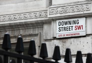 The Downing Street sign and railings