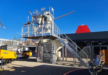 Ammann's new compact Elba CFS (Concrete Filling Station) against a blue sky