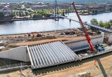 Esh Construction installs precast beams to form new Stockton land bridge