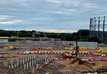 A piling rig at work on at HMP Glasgow, with up to four rigs planned at peak to deliver 4,700+ piles.