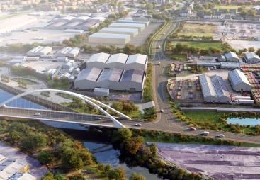 A rendering of the AMIDS South project will include a new road bridge across Paisley Harbour and a 1.7 km riverside route alongside the White Cart.