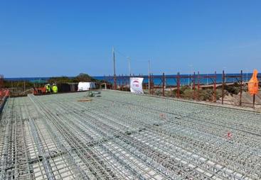 A raft of Composite glass and carbon rebar ready for concrete to be poured