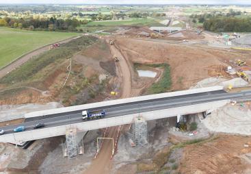 Aerial view of the Fosse Way and Offchurch Greenway bridges near Leamington Spa, delivered by Galldris for Balfour Beatty VINCI.