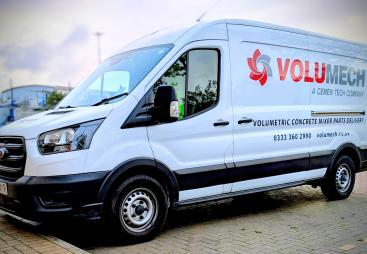 A white van with red livery - Volumech’s new mobile parts shop will travel throughout the South East supplying components for volumetric concrete mixers.