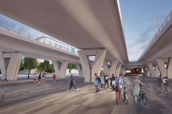 Artist's impression of the view underneath the Curzon No.3 Viaduct.