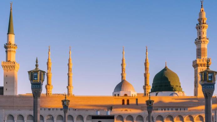 Skyline showing mosques at sunset