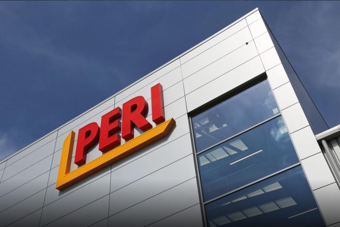 Peri logo on the side of a factory