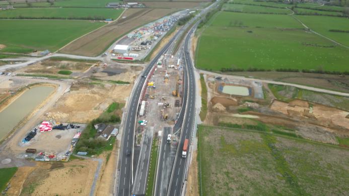 An aerial picture of a road under construction