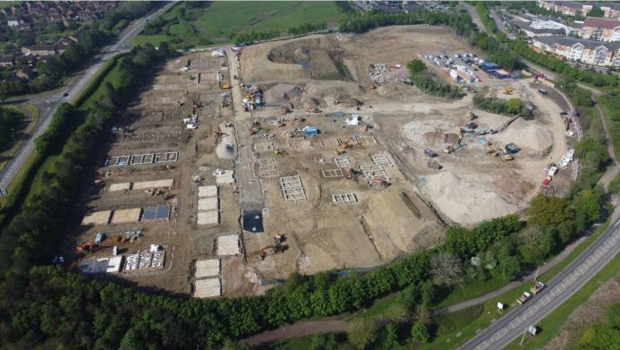 An aerial view of a residential development under construction