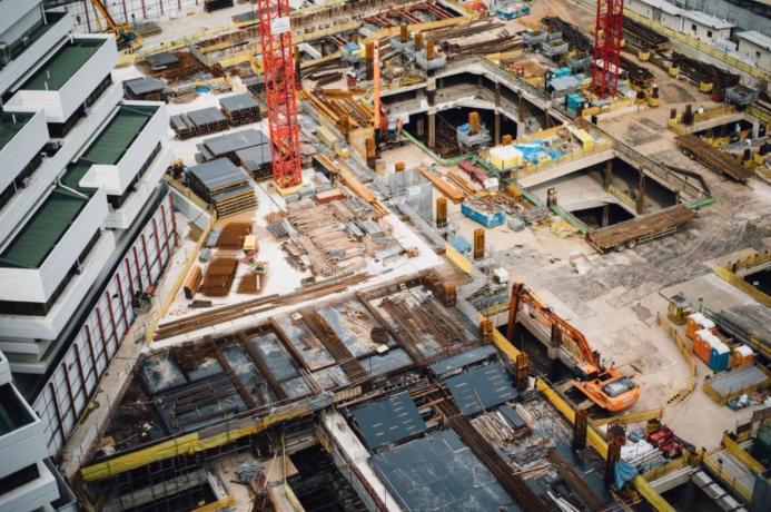 An aerial view of a construction site