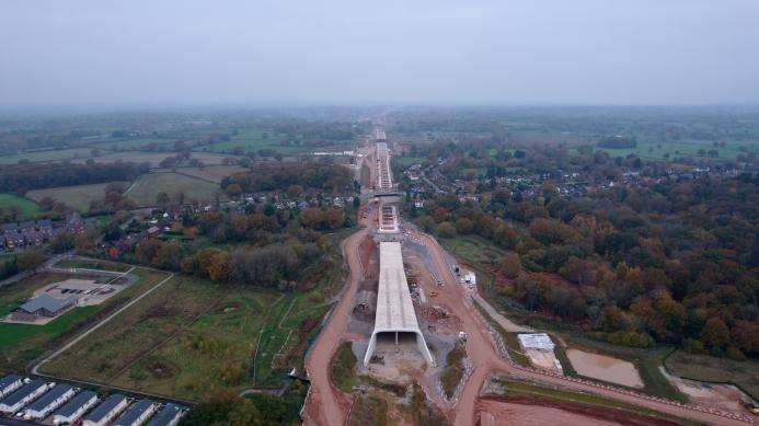 An aerial view of a top down constructed tunnel for HS2 at Burton Green