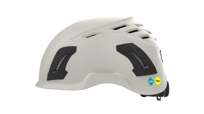 A black and white construction safety helmet against a white background