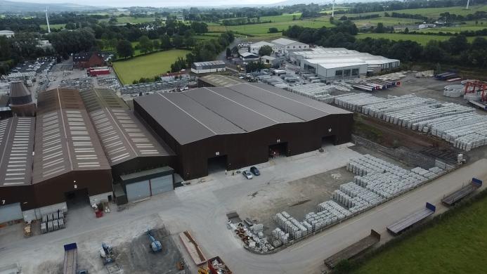 An aerial view of Moore Concrete's manufacturing facility near Ballymena, Northern Ireland.