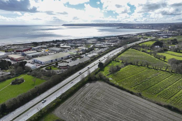 An aerial view of a newly resurfaced section of the A30 in Cornwall.