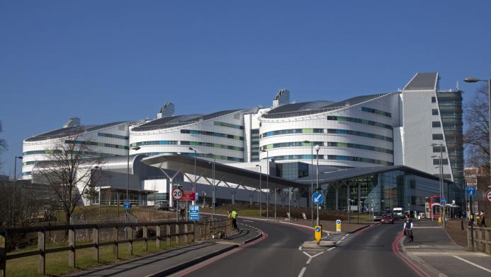 The front of the Queen Elizabeth Hospital Birmingham, Edgbaston, Birmingham.
