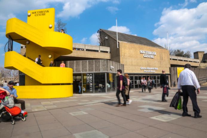A view of the Queen Elizabeth Hall at the Southbank Centre, with it's distinctive yellow, spiral staircase.