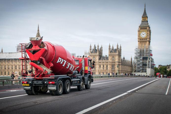 Ready Mix Specialists truck mixer crossing Westminster Bridge