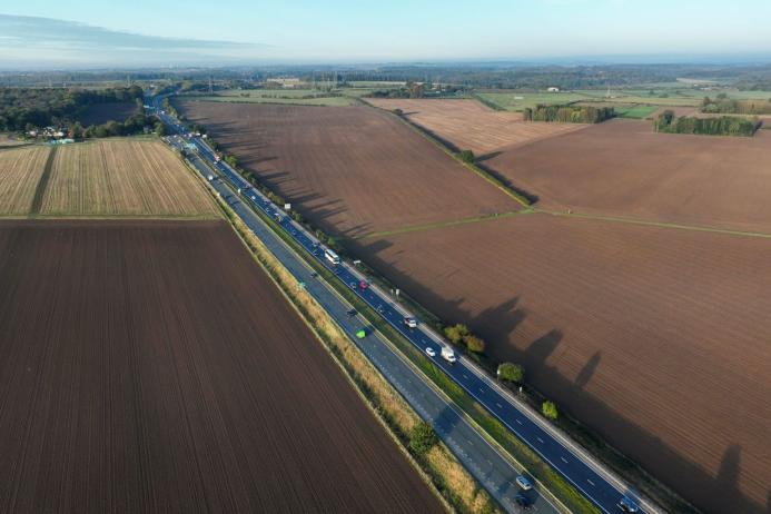 An aerial view of the A64, a low carbon road.