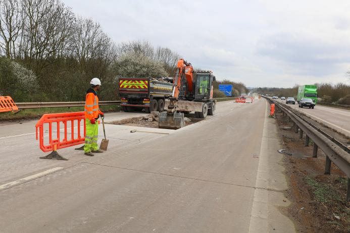 Digging out the concrete slabs to be replaced. Image: National Highways.