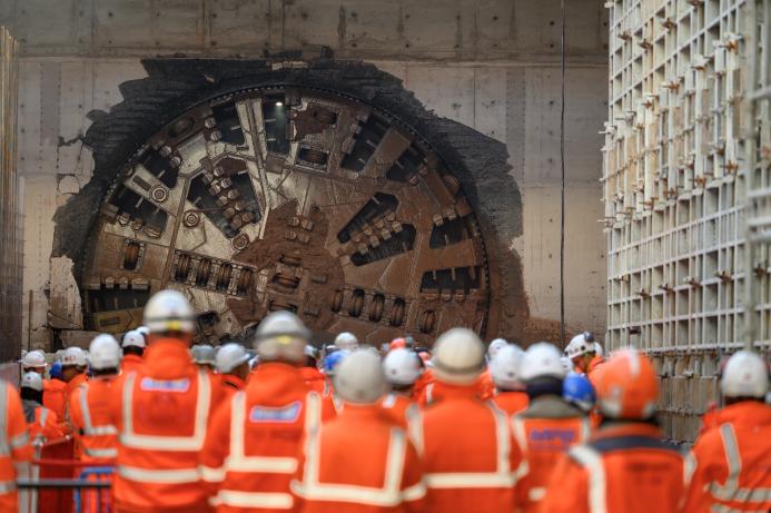 HS2 team watch Tunnel Boring Machine Mary Ann complete the first tunnel breakthrough in Birmingham