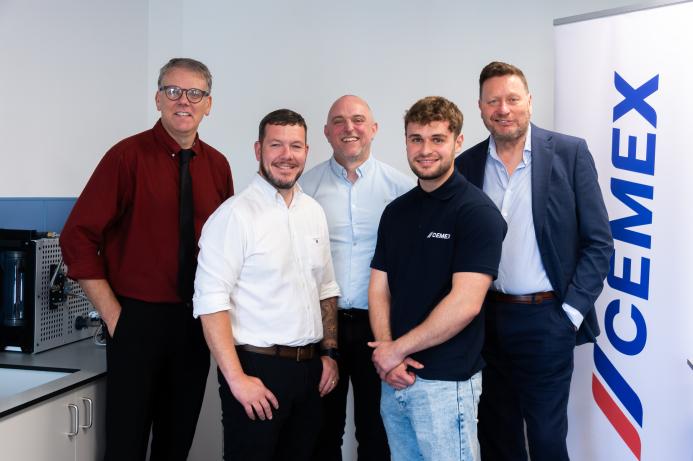 From left to right: Andy Lees (Senior Director Curriculum, Innovation and Construction at BMet), Howard Reid (Lead Fitter at Cemex UK),  Christian Vale (Senior Operations Manager at Cemex UK), George Howell (Apprentice Fitter at Cemex UK) and Lex Russell (Materials Managing Director at Cemex UK).
