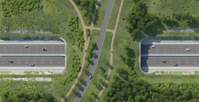 A visual of a new green bridge design. Image: National Highways.